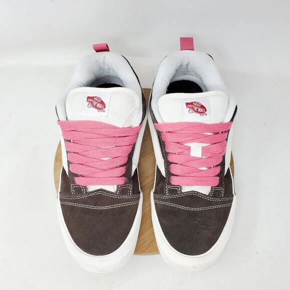 Vans Knu Skool Shoes Womens 10.5 Brown Suede Pink Laces Fat Tongue Skate Sneaker - Picture 4 of 13